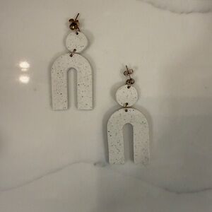White Speckled Arch Earrings